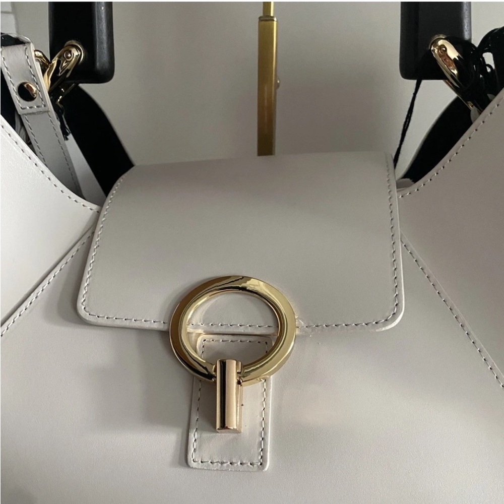 🆕 Claudia Firenze Isadora 🇮🇹 Handbag Wooden Handle Cream Italian Leather Satchel - Picture 3 of 16